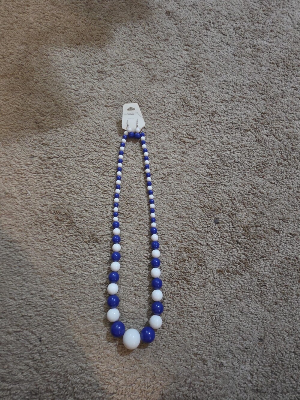 Unbranded Chunky Bubblegum Bead Necklace Earring Set Blue White Retro